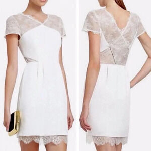 BCBG MAXAZRIA cutout lace mini v-neck dress in white size 4